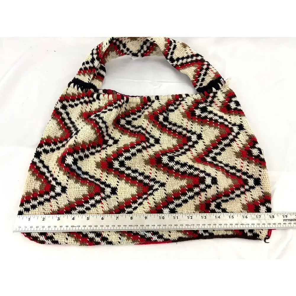 VTG Handmade Crocheted Hand Woven Purse Zigzag‎